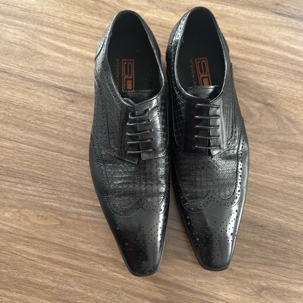 Steven Land Black Leather Oxford Shoes - Picture 2 of 6